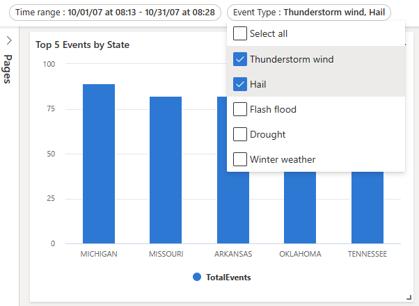 Screenshot of selecting multiple event types.