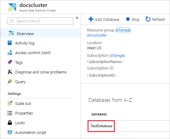 Screenshot of the cluster Overview section with a database selected.