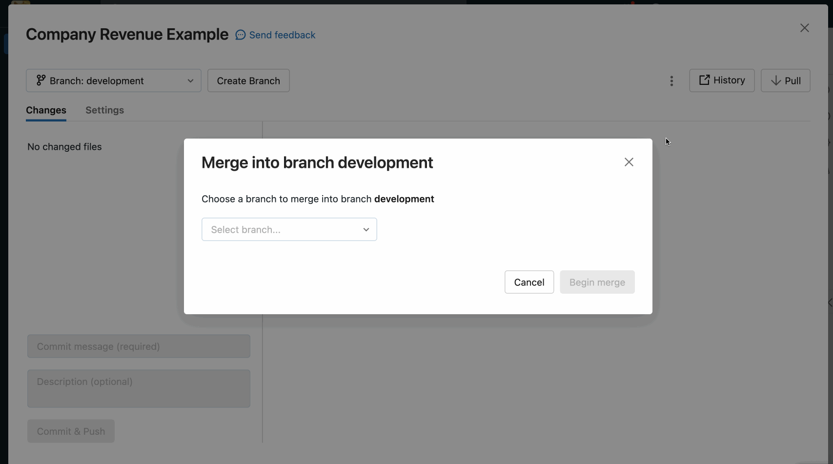 Animated GIF showing a merge conflict in the Git folders UI