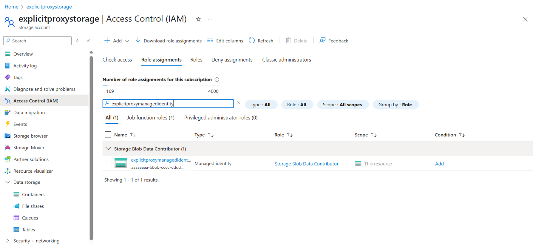 Screenshot showing verified role assignments.