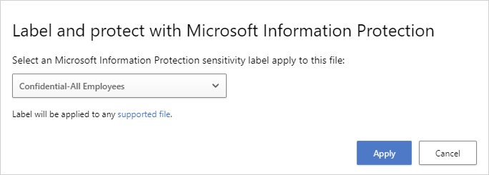 Screenshot of the dialog to choose a sensitivity label to apply to a file.