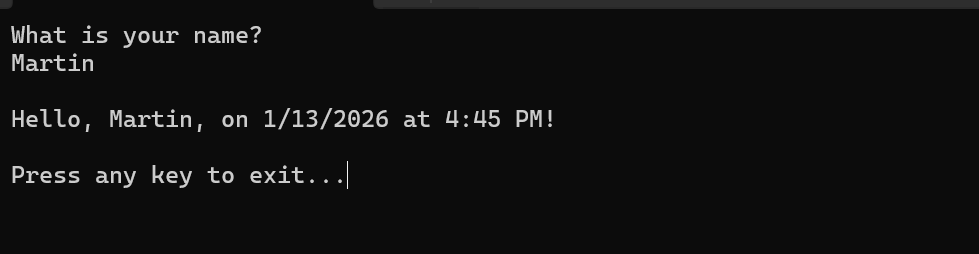 Console window with modified program output