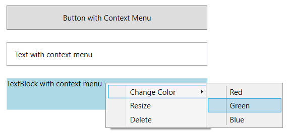 Screenshot showing a ContextMenu in default and open states.