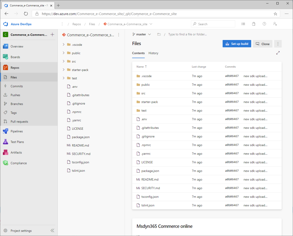Screenshot of Azure DevOps Files page with new files listed.
