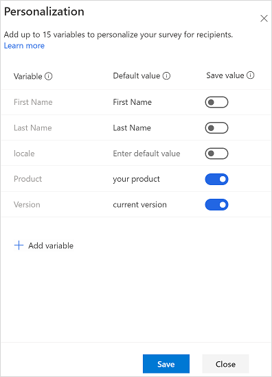 Turn on toggle to save a variable's value Turn on toggle to save a variable's value.