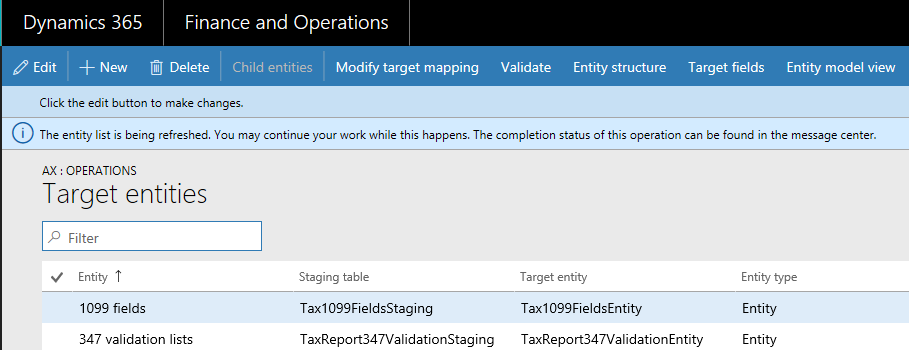 Screenshot of entity list refresh.