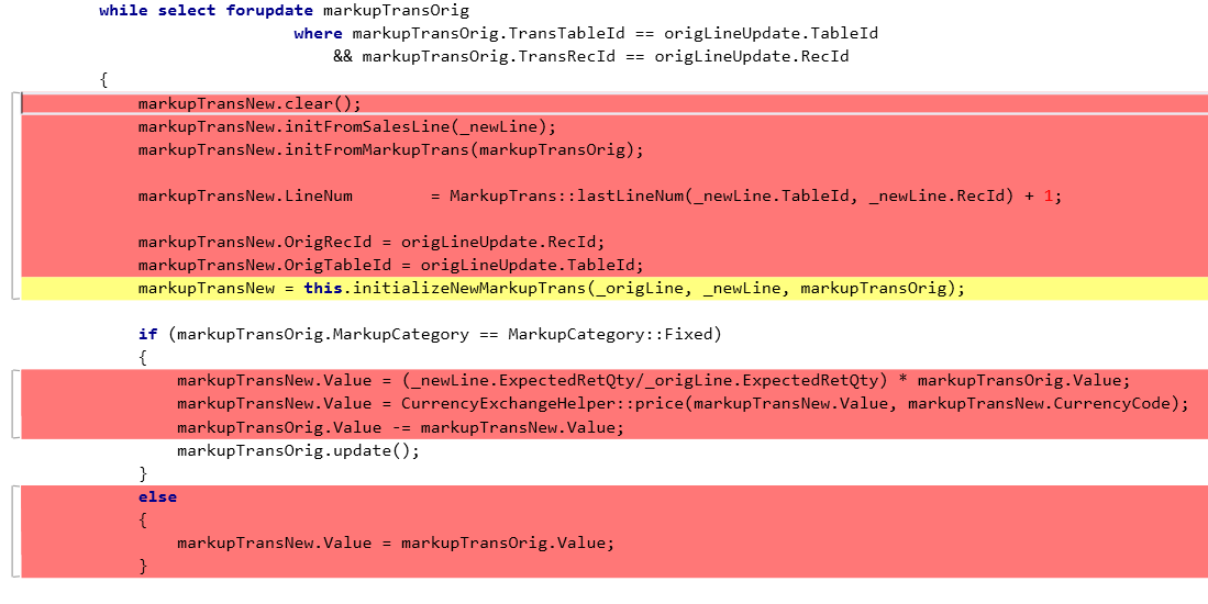 Screenshot of refactoring a while block before.