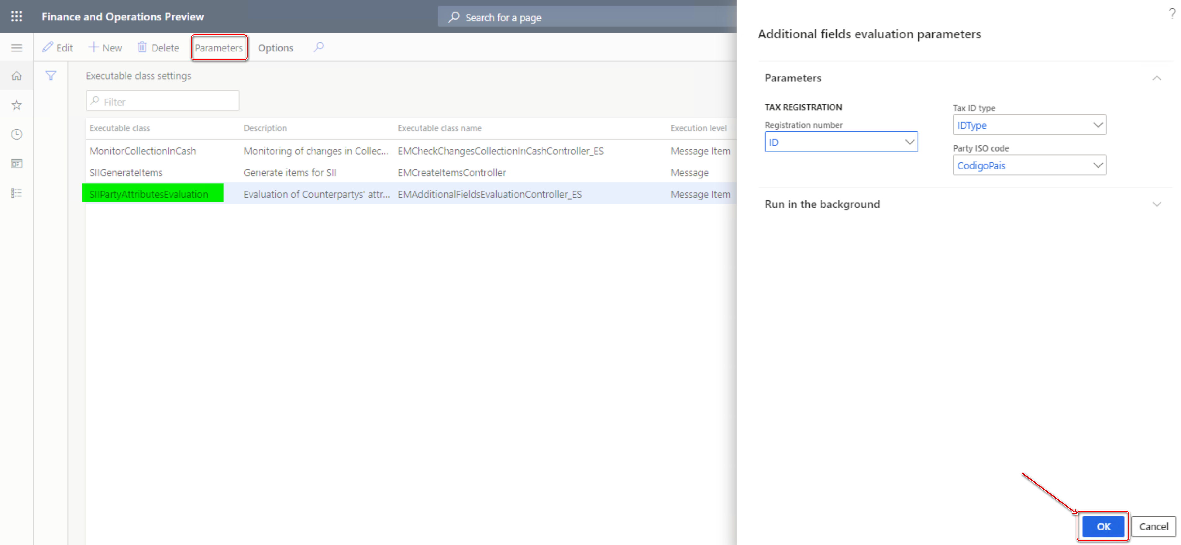 Screenshot of the Add fields evaluation parameters pane.