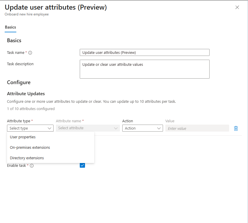 Screenshot of the update user attribute task.