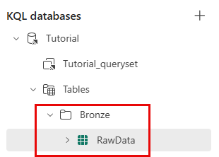 Skærmbillede af Bronze-undermappen, der indeholder RawData-tabellen.