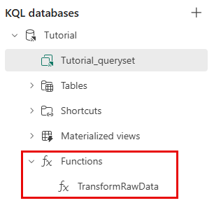 Skærmbillede af Functions-mappen med TransformedData-funktionen.