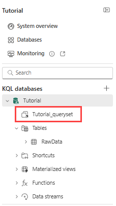 Skærmbillede af at vælge **Tutorial_queryset** fra database-itemtræet.