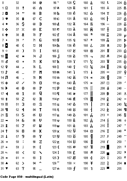Image that shows the IBM extended character set.