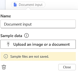 Skærmbillede af ændring af inputnavnet og upload af eksempeldata.