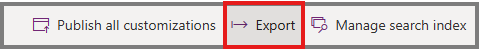 Screenshot of the Export command for an unmanaged solution.