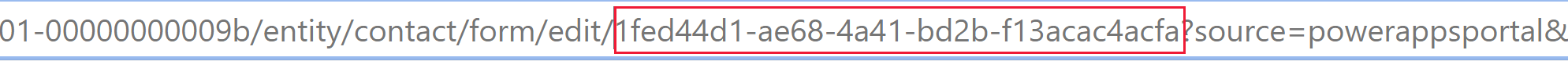Formular-id findes i browserens URL-adresse, når du åbner en formular i den moderne formulardesigner.