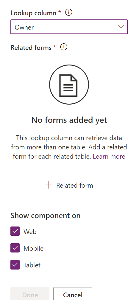 Tilføje formularkomponent for flere relaterede tabeller