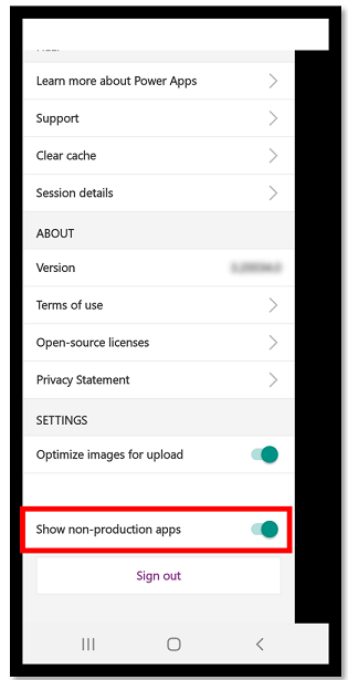 Skift mellem apps uden for produktion til/fra.