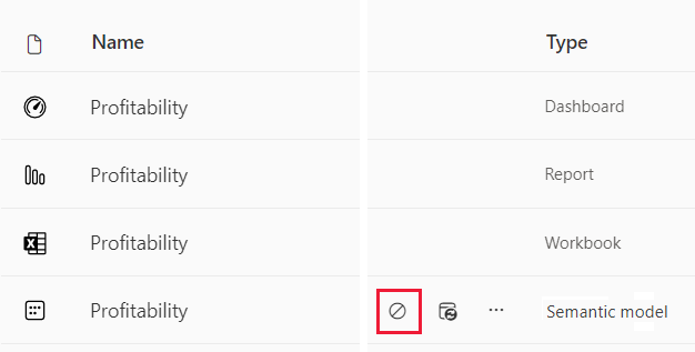 Skærmbillede af stop af en opdatering af semantisk model.
