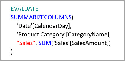 Skærmbillede, der viser tekst i en forespørgsel, der indeholder CalendarDay.