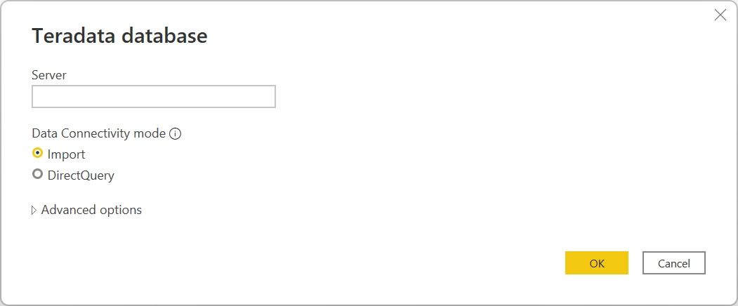 Ind kommer forbindelsen til Teradata-databasen.