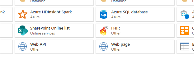 Skærmbillede af siden Hent data, hvor du enten vælger websiden eller web-API-connectoren.