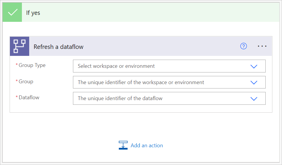 Billede med opdatering af en dataflow-connector i Hvis ja-dialogboksen.