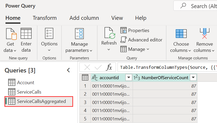 Skærmbillede, der fremhæver de beregnede tabeller i Power BI Premium.