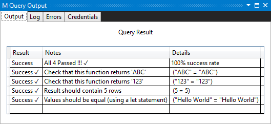 Skærmbillede af Visual Studio M-forespørgselsoutputtet, der viser et eksempel på gennemløbsrater.