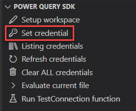 Angivelse af legitimationsoplysninger via afsnittet Power Query SDK i Stifinder.