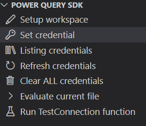 Skærmbilledet af opgaver i sektionen Power Query SDK.