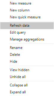 Skærmbillede, der viser muligheden for at opdatere data.