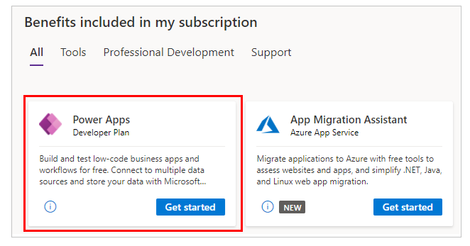 Power Apps-udviklerplan i Visual Studio Power Apps Developer-plan i Visual Studio.