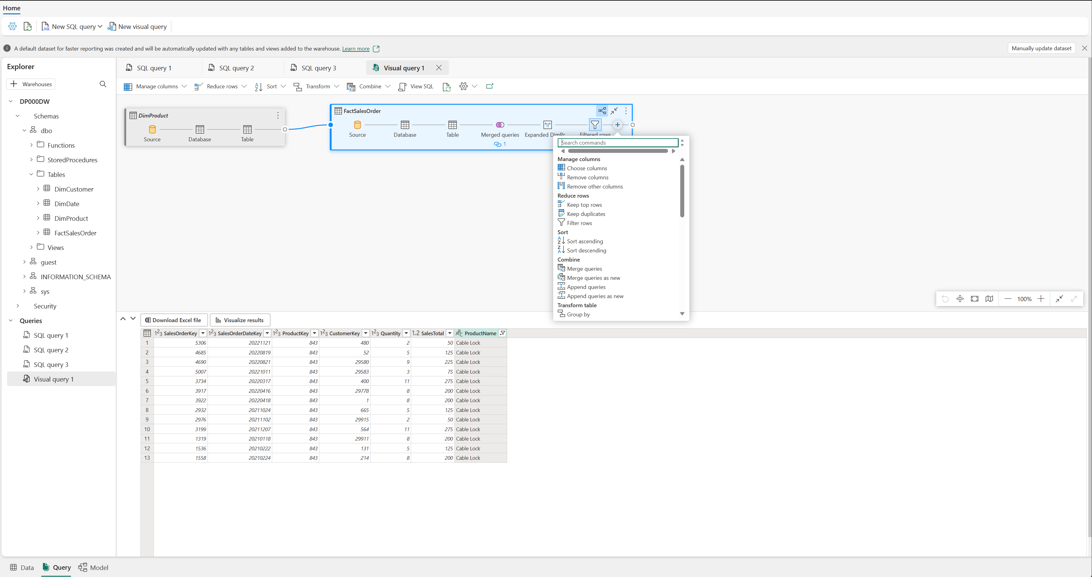 Skærmbillede af Visual Power Query-editor.
