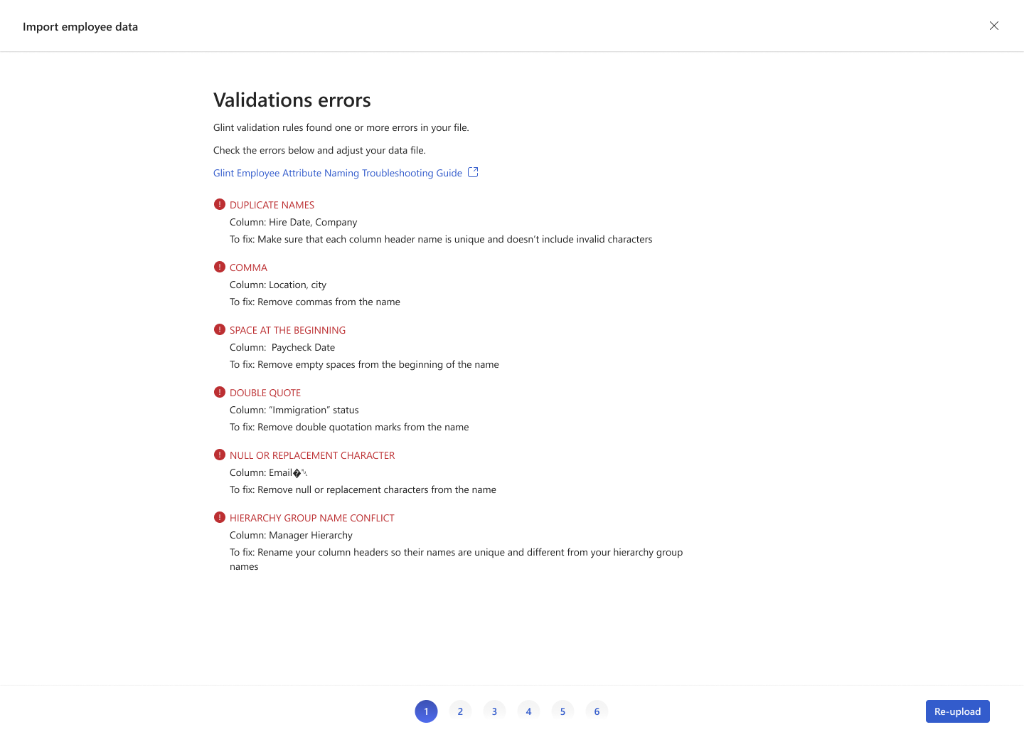 Screenshot of the validation errors.
