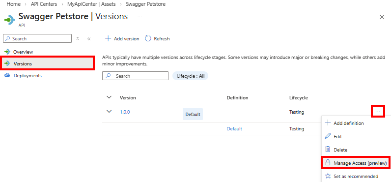 Screenshot der Zuordnung einer Authentifizierungskonfiguration zu einer API-Version im Portal.
