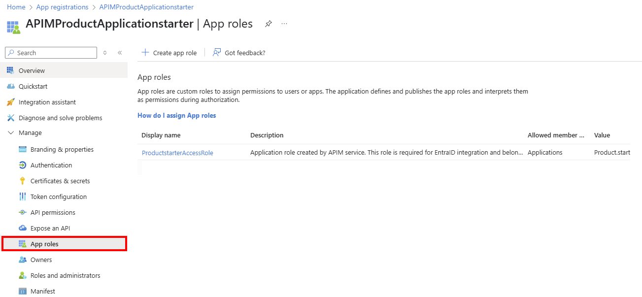 Screenshot der App-Rollen im Portal.