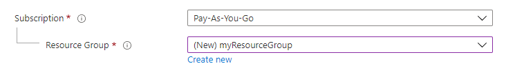 Screenshot des Abschnitts „Projektdetails“, der zeigt, wo Sie das Azure-Abonnement und die Ressourcengruppe für die Web-App auswählen.