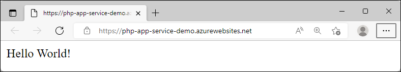 Screenshot der Beispiel-App, die in Azure ausgeführt wird, mit Hello World.