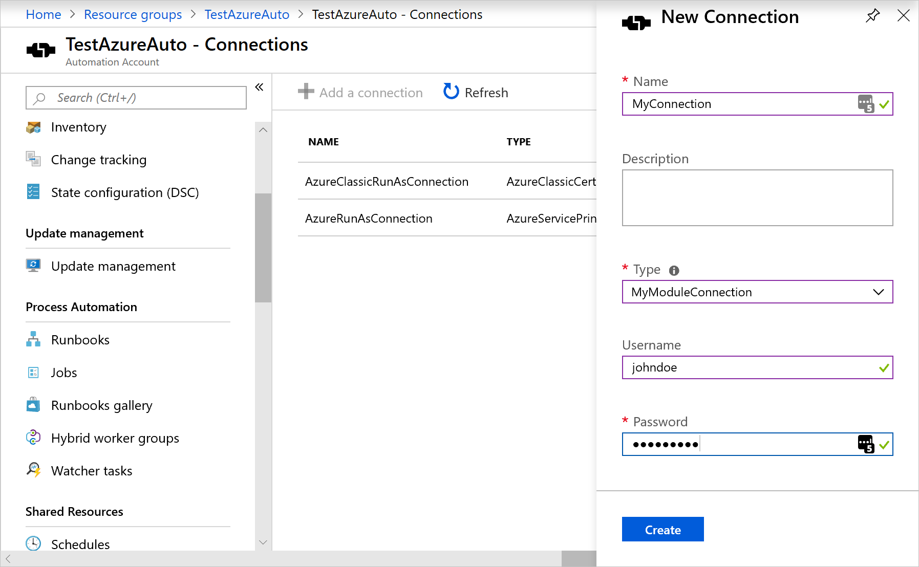 Verwenden Sie eine benutzerdefinierte Verbindung im Azure-Portal