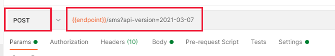 Screenshot einer Postman-Anforderung mit dem Typ, der auf POST festgelegt ist und die URL richtig festgelegt ist.