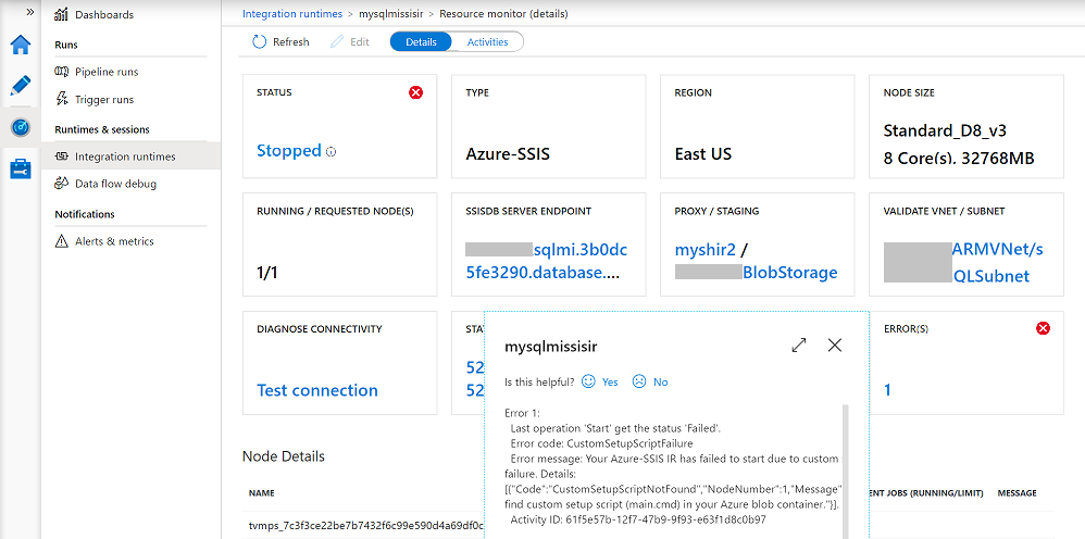Überwachen Sie Ihre Azure-SSIS IR – „FEHLER“-Kachel
