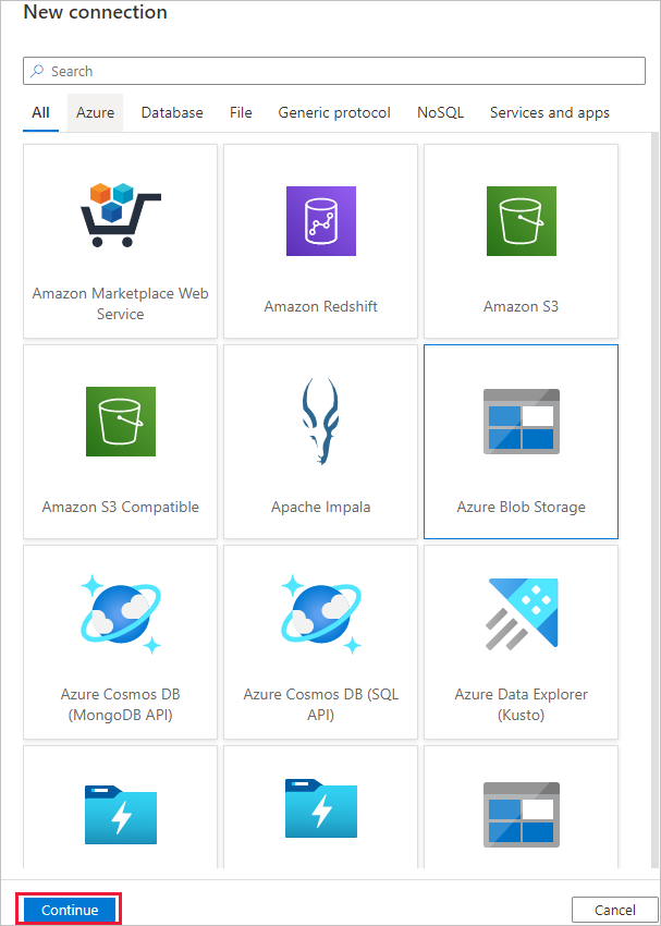 Auswählen Azure Blogspeichers