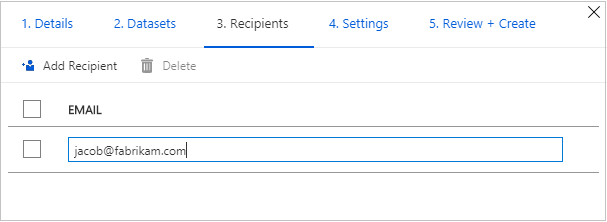 Screenshot der Seite „Empfänger“ mit einem hinzugefügten Empfänger.