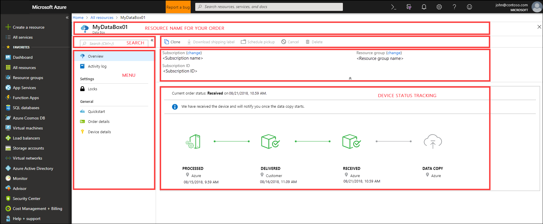 Screenshot: Data Box-Dienst im Azure-Portal.
