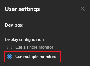 Screenshot der Benutzereinstellungen des Entwicklerfelds mit der Option für die Verwendung mehrerer Monitore.