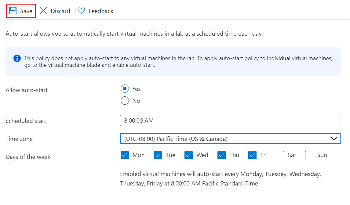 Screenshot der Einstellungen für den Zeitplan für autostart.