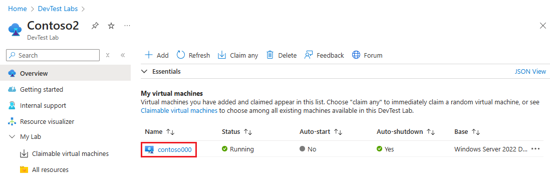 Screenshot: beanspruchte VM in der Liste „Meine virtuellen Computer“.