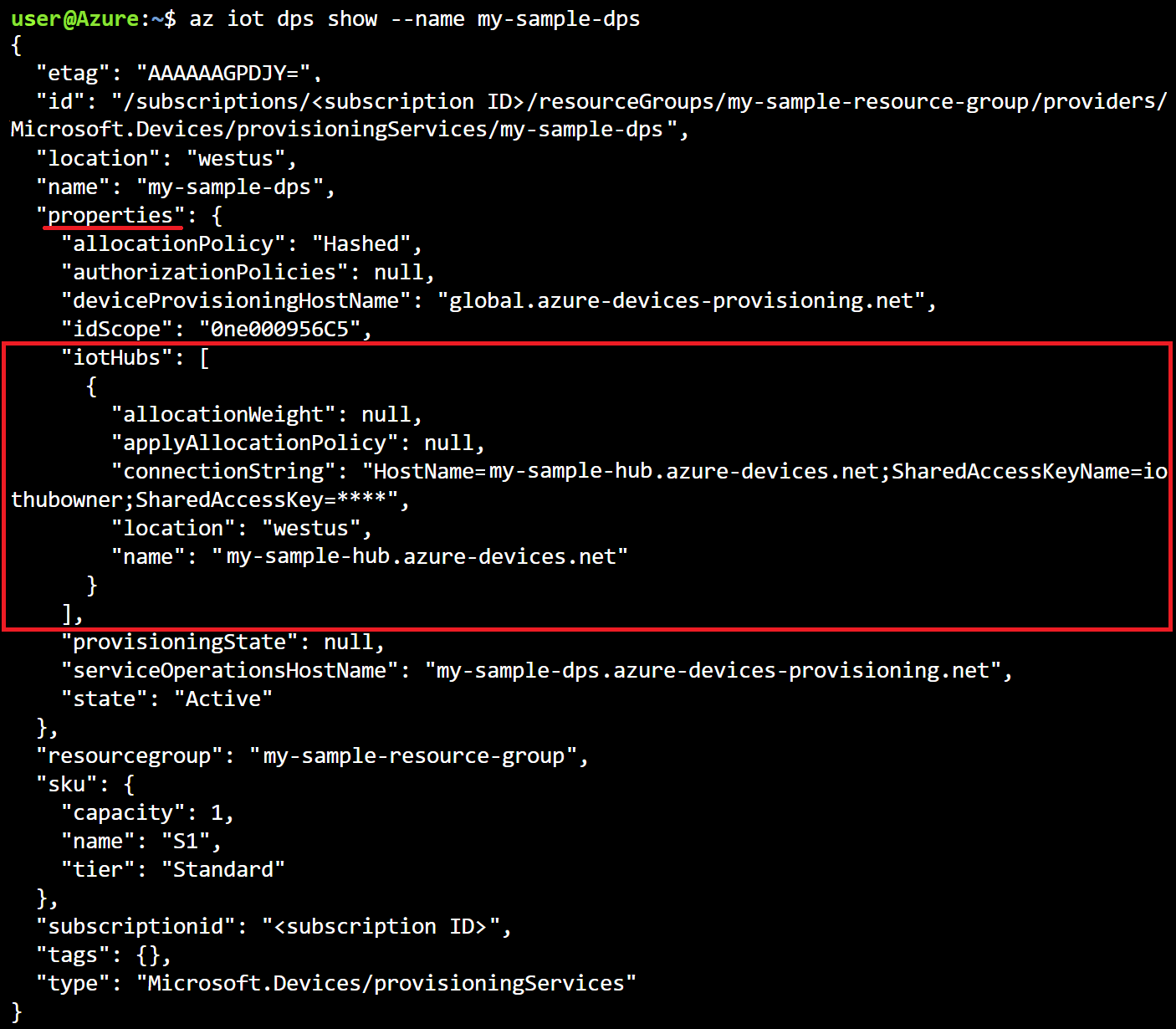 Bildschirmaufnahme eines Azure Cloud Shell-Fensters, in dem die 