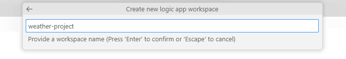 Screenshot der Eingabeaufforderung zum Eingeben eines Arbeitsbereichsnamens.